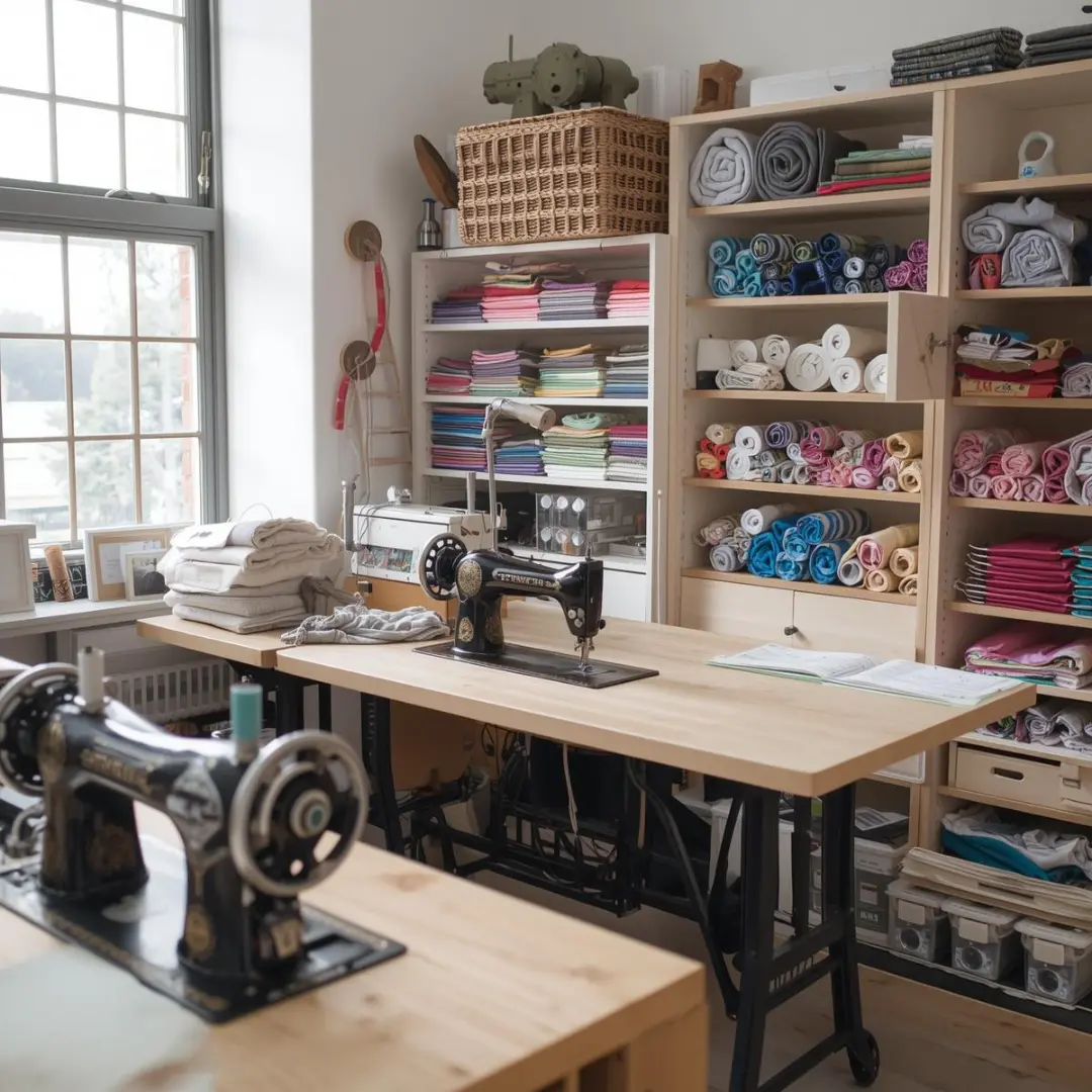 Professional tailor workspace with sewing equipment